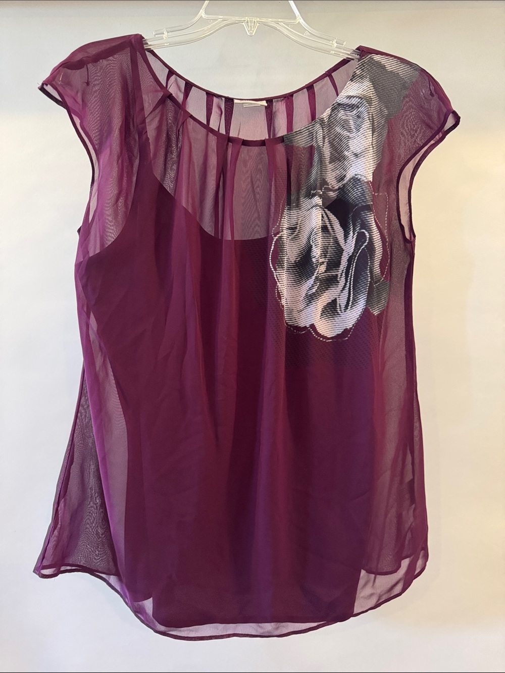 Worthington Two Piece Sheer Plum Floral Accent Women's Top